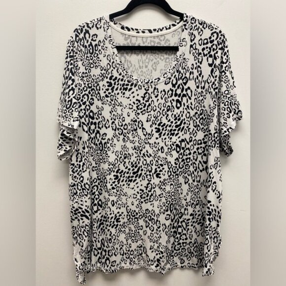 ActiveZone Black and White Leopard Print Short Sleeve Top 3X - Picture 1 of 5